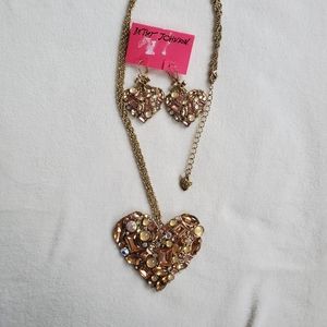 Betsey Johnson Heart Necklace with Heart Earrings